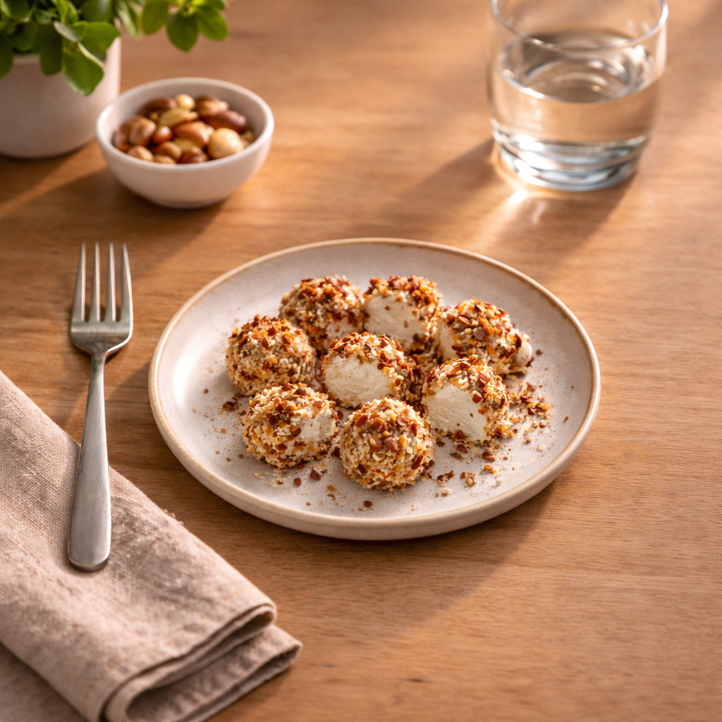 Savory Coconut-Crusted Almond Cheese Bites